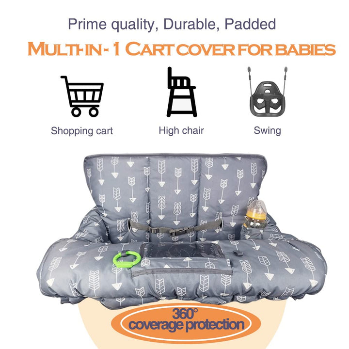 Shopping Cart Cover for Baby High Chair Cover, Roll in and Go, Universal Fit, Grey Arrow