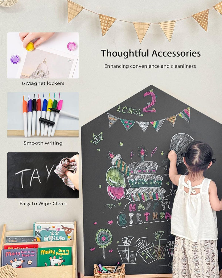 Magnetic Wall Decal for Kids, Magnetic Chalkboard Contact Paper for Wall, Playroom Essentials, Includes Dustless Chalks, Chalk Holder, Wipe Cloth, Stickers (Grey Castle, 22.8" X 46.5")