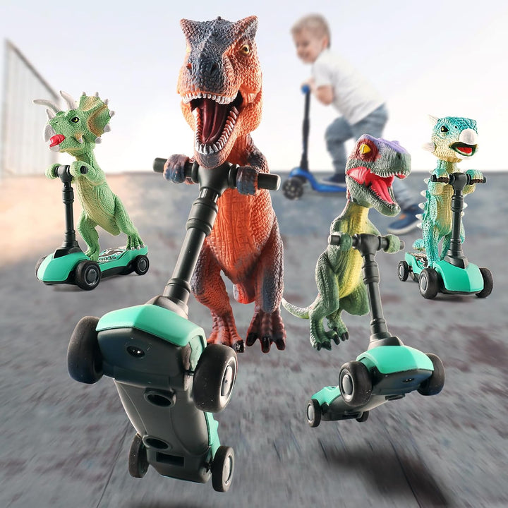 Dinosaur Scooter Toys Pull Back Cars Mini Finger Kick Scooters Boy Toy Age 3 4 5 6, Dino Gift Sets for Kids 4-Pack