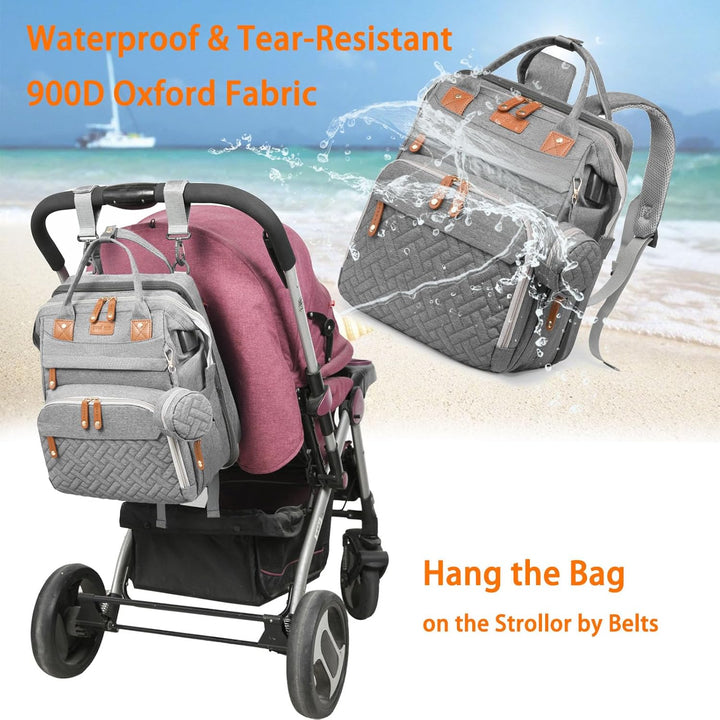 Baby Diaper Bags with Changing Station, Waterproof Diaper Bag Backpack for Moms Dads with USB Charging Port, Baby Shower Gifts, Large Capacity Diaper Backpack, Grey