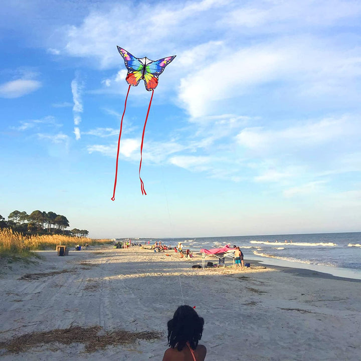 Butterfly Kites for Kids and Adults, Easy to Fly Large Single Line Kite for Boys and Girls - 55" X 28" Beach Kite for Beginners, 300Ft String Handle Included