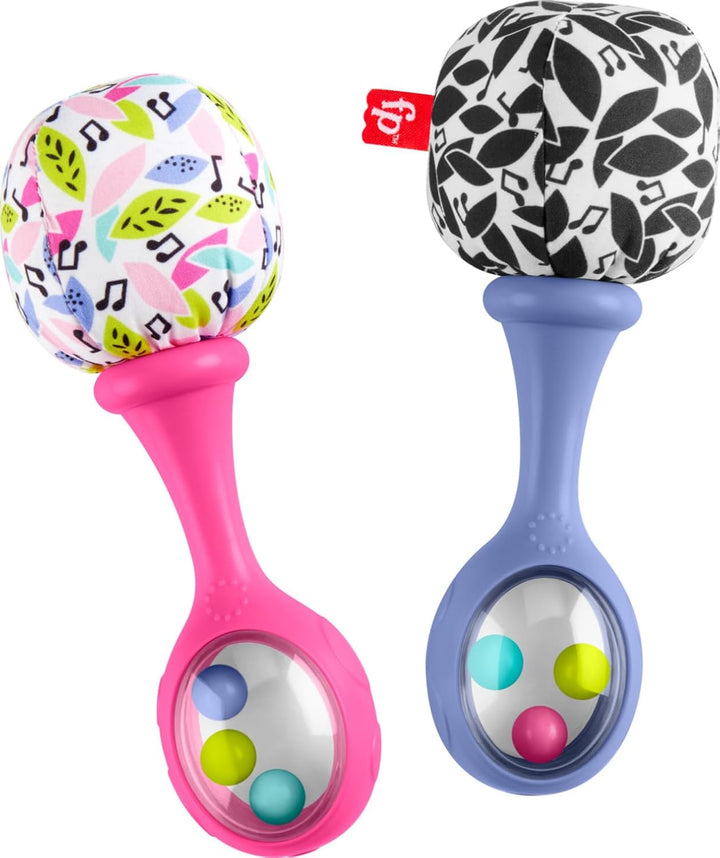 Newborn Toys Rattle ‘N Rock Maracas, 2 Soft Musical Instruments for Developmental Play Babies Ages 3+ Months, Pink & Purple