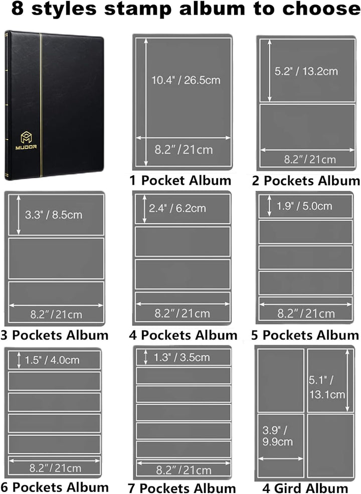 Stamp Collecting Album, 7 Rows Pockets Stamp Book for Collectors, 10 Sheets Stamp Stockbook
