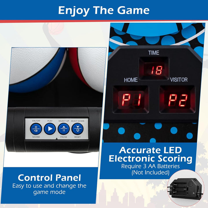 Arcade Basketball Game Indoor Foldable with 8 Game Modes, Arcade Sound, 4 Balls and Inflation Pump, Electronic Basketball Games for All Ages Home