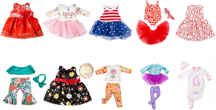 19 Pcs American Doll Clothes Gift for 18 Inch Doll Clothes and Accessories, Including 10 Complete Sets of Clothing