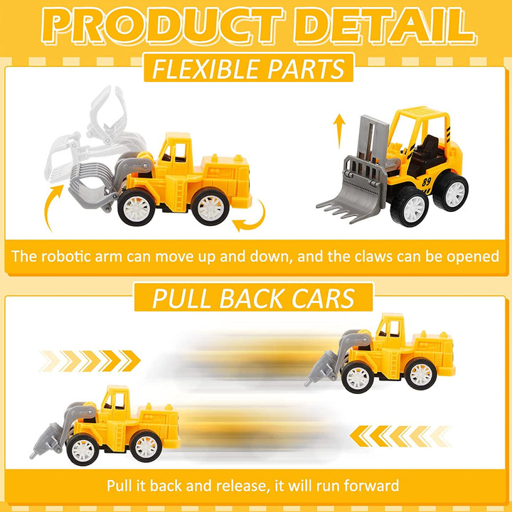 12 Pcs Construction Engineering Trucks Small Digger Truck Toys Pull Back Vehicles Mini Excavator Toys Car Set for Kids Birthday Party Favors Boys Girls Gifts Cake Stocking Stuffers