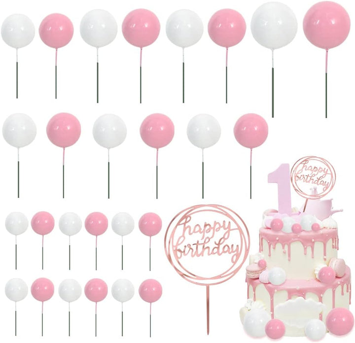 40 Pcs Mini Balls Cake Toppers - Foam Balls DIY Cake Topper Inserts for Birthday Wedding Baby Shower Anniversary Cake Decorations (Red Blue Yellow Green)