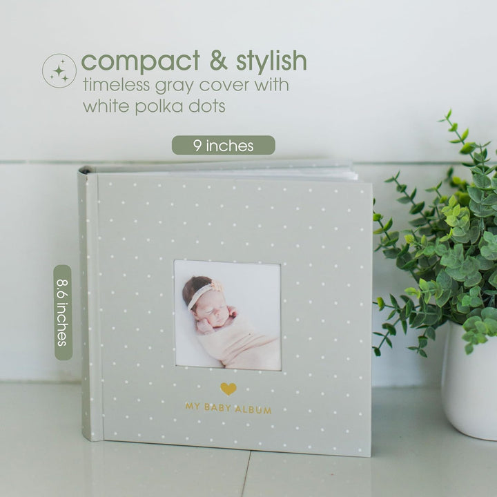 Baby Photo Album, Keepsake Book for New and Expecting Parents, Gender-Neutral Baby Accessory, Ideal Gift for Baby Shower, Holds 200 Pictures, Gray and White Polka Dot