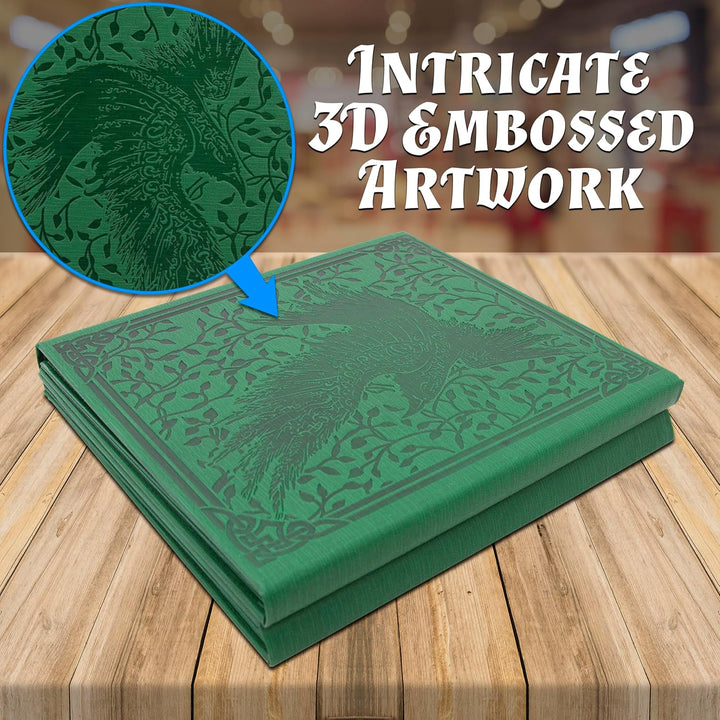 DM Screen PU Leather 8-Panel Deluxe GM Screen - Eight Panel Folding Dungeon Master Screen with 2 Swinging Panels and Wet Erase Pockets for Ttrpgs - Green, Inserts Not Included