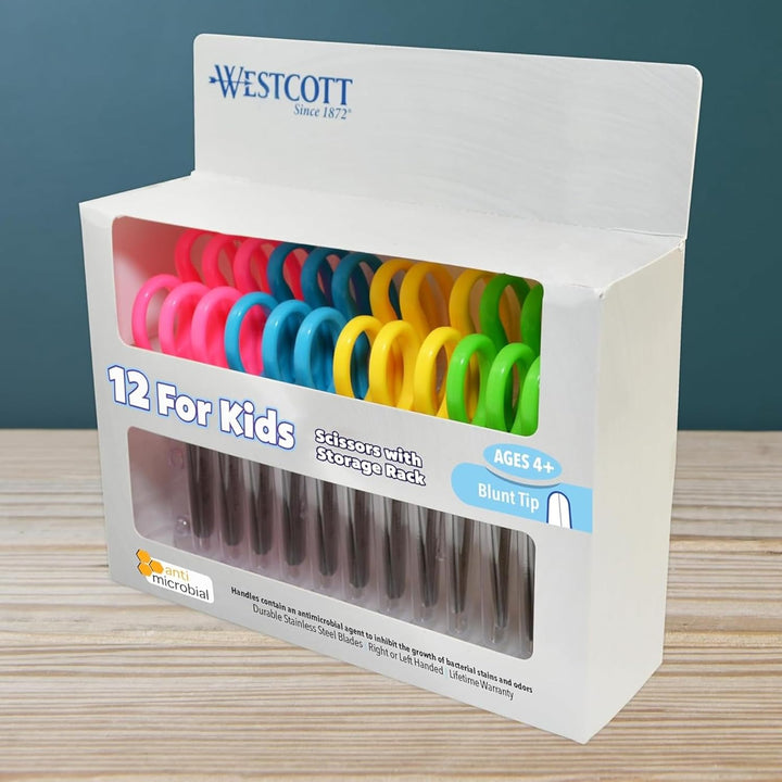 14871 Right- and Left-Handed Scissors, Kids' Scissors, Ages 4-8, 5-Inch Blunt Tip, Assorted, 12 Pack