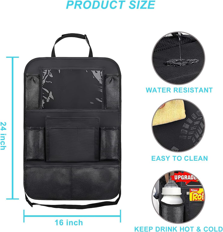 Car Organizer Back Seat with 9 Storage Pockets & 10″ Tablet Holder, 1Pack Seat Back Cover for Kids Toddlers, Kick Mats Protector, Keep Cars Vehicles Organized & Tidy, Travel Accessories