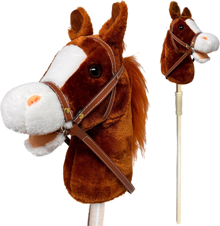 Stick Horse | Plush Handcrafted Hobby Horse | Stick Pony Provides Fun Pretend Play for Toddlers & Preschoolers | Handsewn, Wood, Sound Effects | Pinto Style