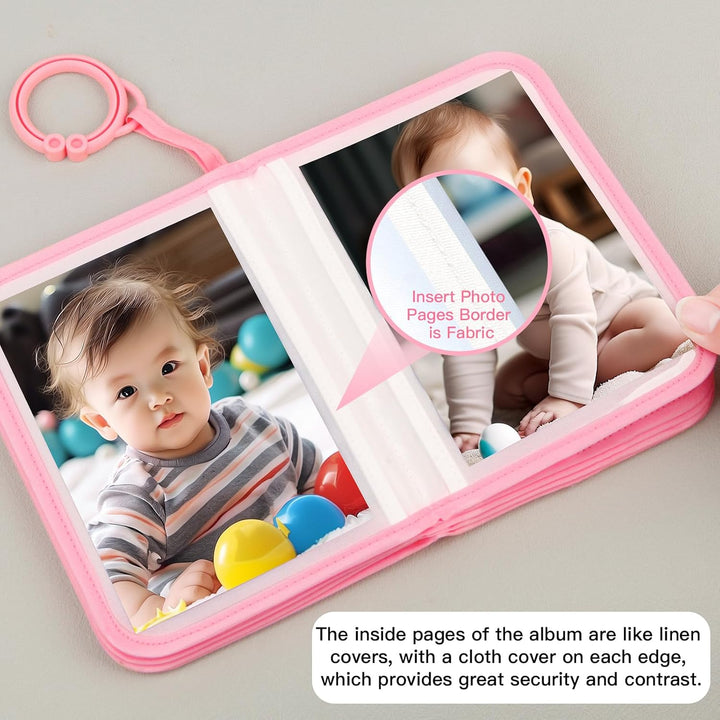 Baby Photo Book Holds 21 4X6 Photos, My First Photo Album for Baby or Toddler, "Love" Baby Photo Book Soft No Hard Edges, Cute Book Gift for Baby Shower Newborns Family Photos (Pink)