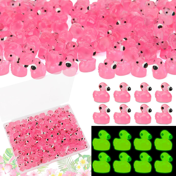 100Pcs Mini Flamingo Resin Ducks, Pink Figurine Tiny Animals Set Toy Bulk for Garden Lawn Decor DIY Craft Dollhouse Micro Landscape Fairy Party Gifts