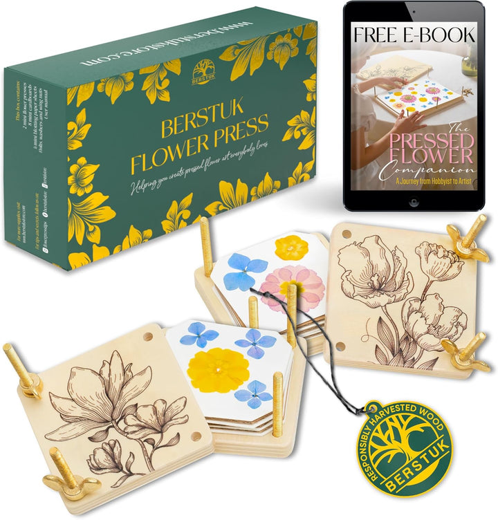 Wooden Flower Press for Adults and Teens - Includes Expert Video Tutorials - Large Flower Press Kit 10.8" X 6.9" - Gift-Ready Packaging Ideal for Arts and Crafts Lovers