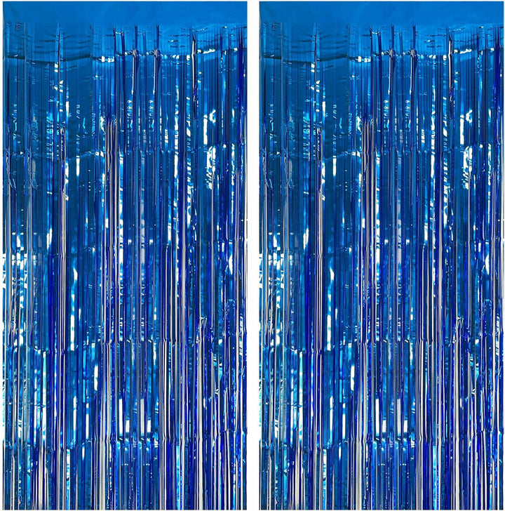 2 Pack Blue Streamers Party Decorations Fringe Backdrop Ocean Themed Decorations Foil Curtain Backdrop Blue Birthday Ocean Party Decor Supplies