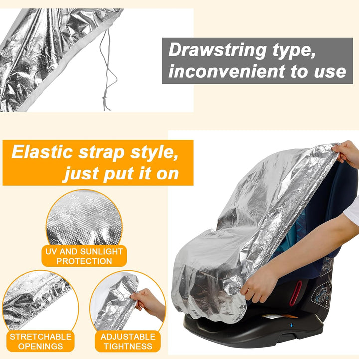 2 Pcs Car Seat Sun Shade Cover Car Seat Cooler Toddler Car Seat Cover Heat Protector Reflective Baby Seat Covers Keep Baby Cool and Child Safety for Travel (Elastic Style,Aluminium Film)