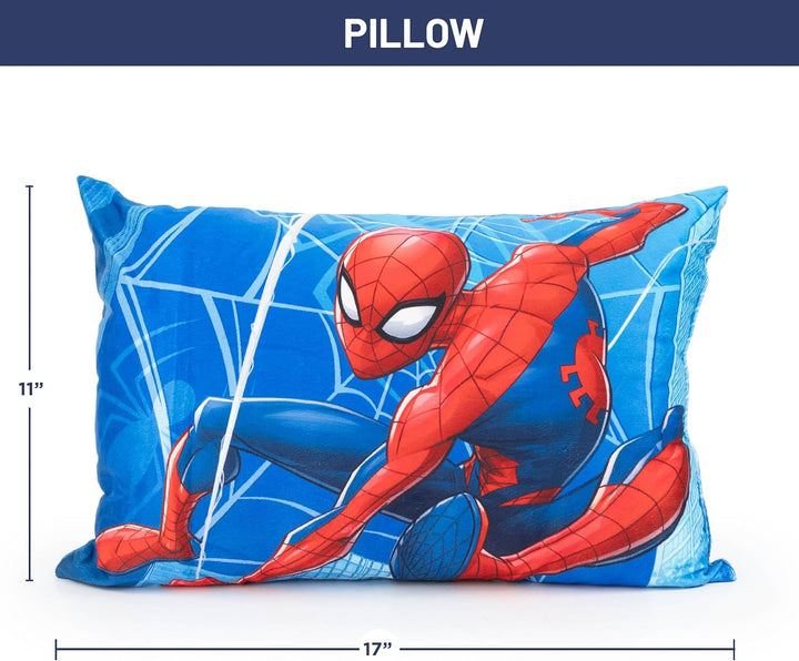 Marvel Spiderman 3 Piece Sleepover Set - Cozy & Warm Kids Slumber Bag with Pillow & Eye Mask (Official Marvel Product)