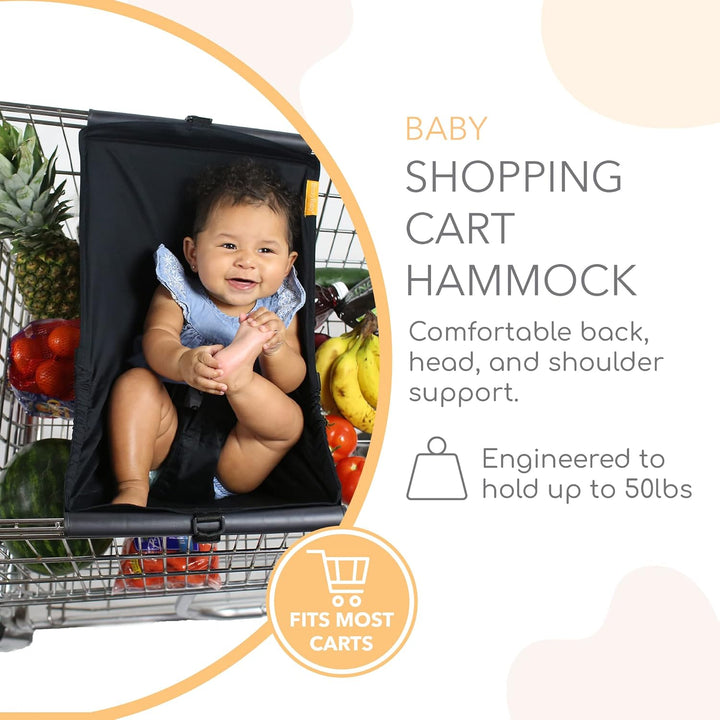 Shopping Cart Hammock – Infant Seat for Grocery Carts – Fits All Car Seat Models – Compatible with Wide 4-Seater Wagons (20”+ Only) – Holds up to 50 Lbs – Black