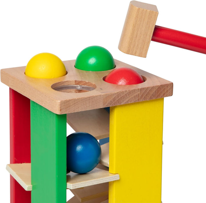 Deluxe Pound and Roll Wooden Tower Toy with Hammer, White