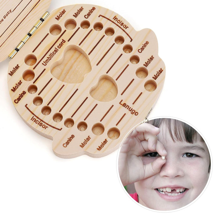 Baby Tooth Box Wooden Kids Keepsake Organizer Gift for Baby Teeth, Cute Children Tooth Container with Tweezers to Keep the Childwood Memory (Boy)