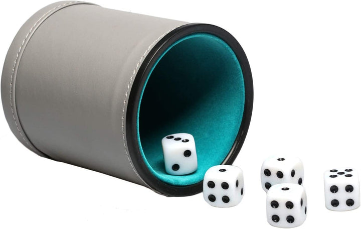 Felt Lined PU Leather Dice Cup Set with 6 Dot Dices (Black, Pack of 1)