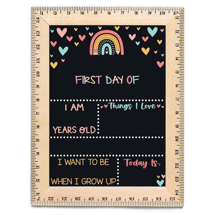 Bloom Owl First Day of School Chalkboard Sign - 11.5"X15" Reusable Back to School Photo Prop with Wooden Ruler Frame for Preschool, Kindergarten, and Beyond