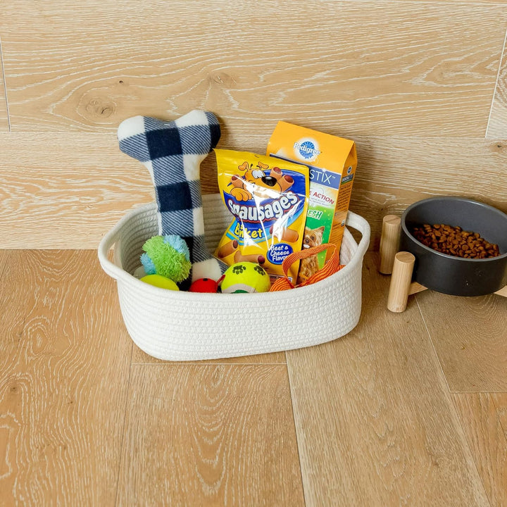 5-Piece Rectangle Storage Basket Set- Natural Cotton Rope Woven for Organizing! Small Basket for Montessori, Baby Nursery, Dog Toy Baskets, Cat Toy Box, Bathroom Organization Bin