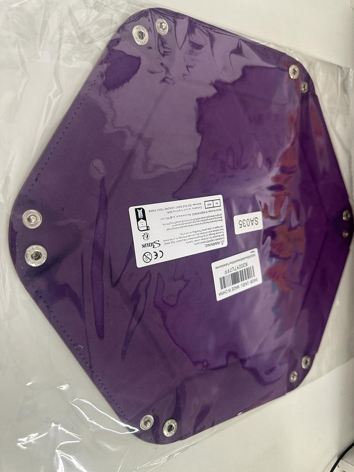 Double Sided Dice Tray, Folding Hexagon PU Leather and Velvet Dice Holder for Dungeons and Dragons RPG Dice Gaming D&D and Other Table Games, Dark Violet