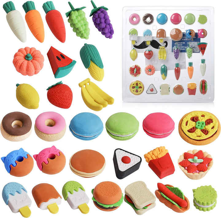 - Mini Food Erasers for Kids, 30 Pcs, 3D Mini Erasers for Kids, Non-Toxic & Safe for Children, No Smudge