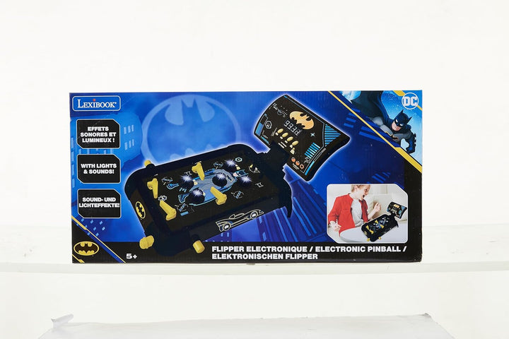 Batman Electronic Pinball Machine, Fun Sounds and Light Effects, 5 Obstacles, Works with 3 LR14 Batteries, Black/Yellow, JG610BAT