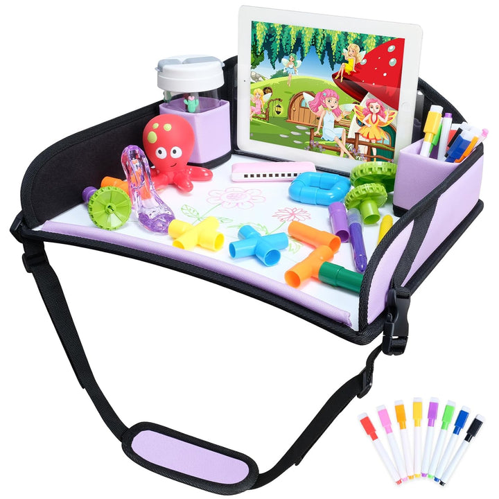 Kids Travel Tray for Toddler Car Seat, Travel Tray for Airplane, Toddler Car Seat Lap Tray, Carseat Table Tray for Kids Travel Activities (Black-1)