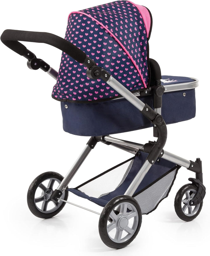 : Pram Neo City - Blue, Pink - Dolls up to 20", Shoulder Bag, Convert to Jogger Pushchair, Foldable, Direction Changing, Kids Age 3+