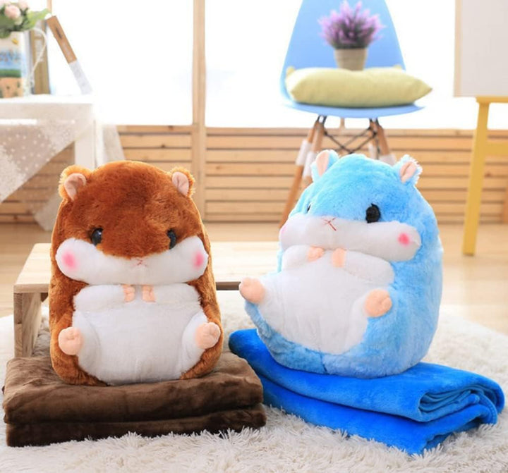 Plush Hamster Stuffed Animal Toys Hamster Throw Pillow with Blanket 19.7 Inches Pink
