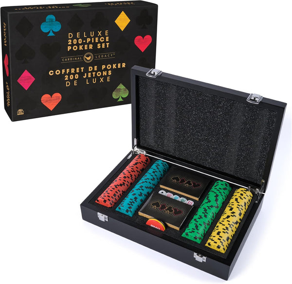 , Cardinal Legacy Deluxe 200-Piece Poker Set, Premium Dual-Toned Poker Chips in Wooden Storage Case, 2-10 Players, for Ages 10 & Up