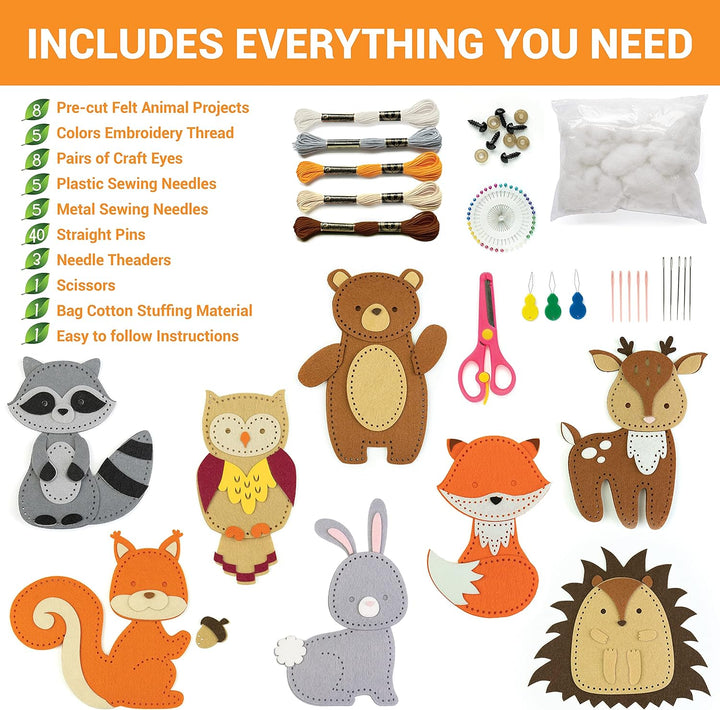 Sewing Kit for Kids, Fun and Educational Animal Craft Set for Boys and Girls Age 7-12, Sew Your Own Felt Animals Craft Kit for Beginners, 165 Piece Set