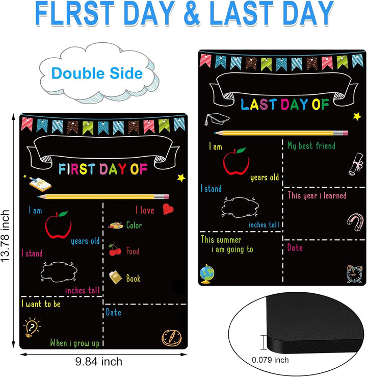First Day of School Sign 14"X10" Double-Sided First and Last Day of School Board Reusable Wooden Colorful Chalkboard for Grades 1-12 for Kindergarten Pre K for Photography