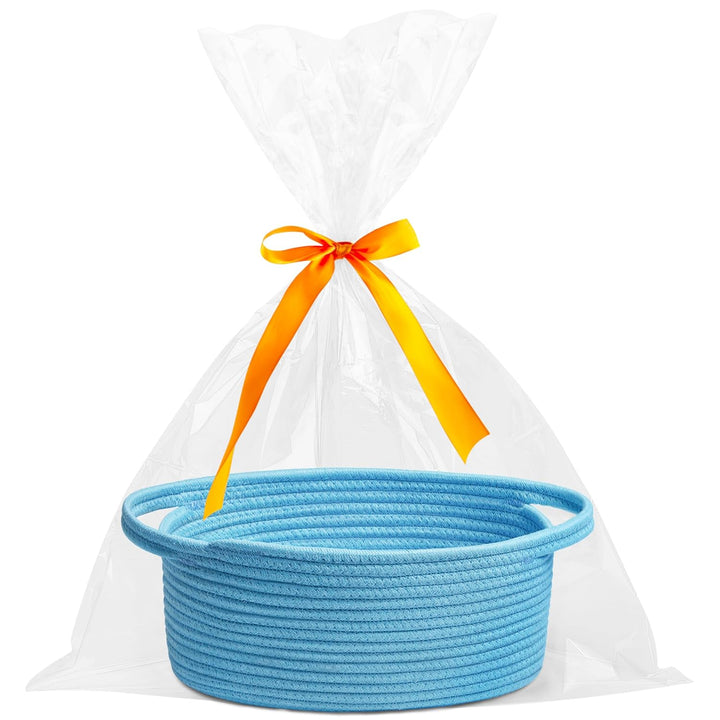 Small Woven Basket with Gift Bags and Ribbons Durable Baskets for Gifts Empty Small Rope Basket for Storage 12"X 8" X 5" Baby Toy Baskets with Handles, White