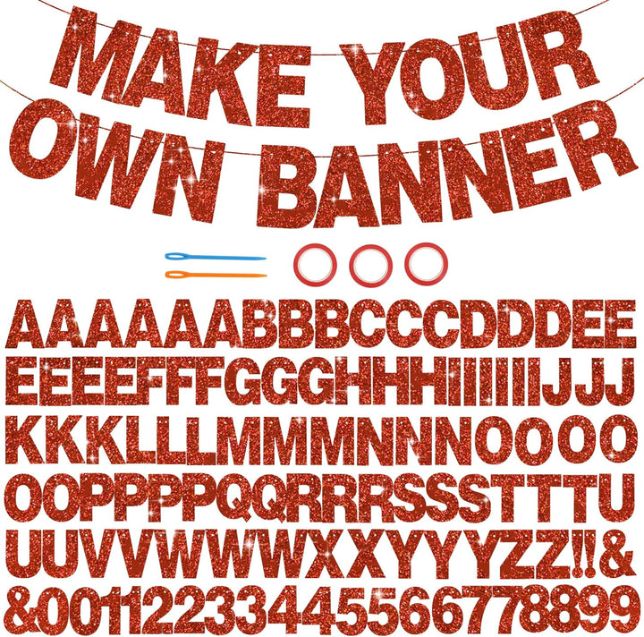116 PCS A-Z Glitter Black DIY Letter Banner Kit Make Your Own Banner，Including 111 Letters and Numbers 3 Rope and 2 Threading Device,Customized for Birthday Graduation Wedding Party Decor