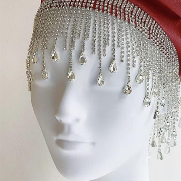 Fashion Luxury Full Rhinestone Tassel Water Drop Wedding Head Chain for Bride Bling Crystal Hair Chain Jewelry Headband
