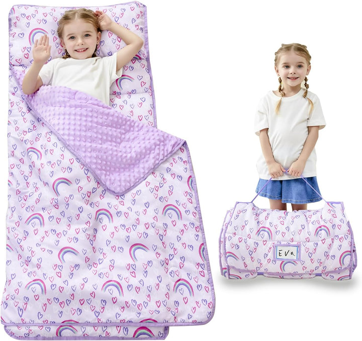 Toddler Nap Mat with Pillow and Blanket, Extra Large Rolled Napping Mats,Slumber Bags for Boys Girls,Kids Sleeping Bag for Daycare, Preschool Travel Camping