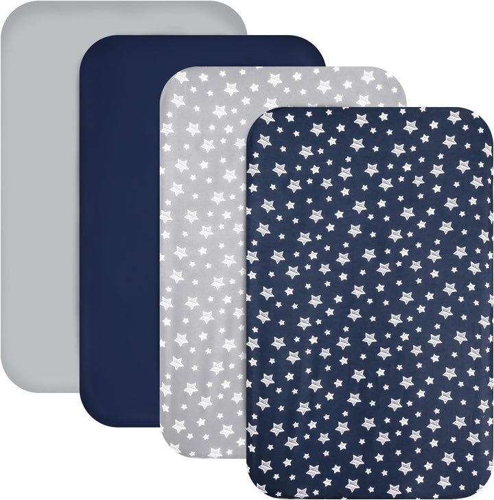 Pack and Play Sheets Boys, 4 Pack Mini Crib Sheets, Stretchy Pack and Play Playard Fitted Sheet, Compatible with Graco Pack N Play, Soft and Breathable Material, Navy