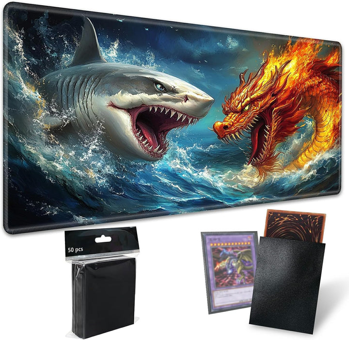 TCG Playmat Board Game Mat plus 50 Pcs Card Sleeves, 24 X 14 Table Mats Game Mousepad with Soft Surface Non-Slip Base for MTG RPG CCG Trading Card Game Playmats, Green Frog