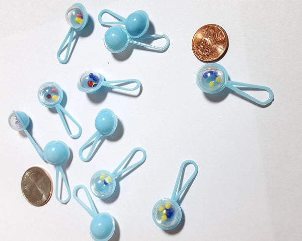 50 Mini Rattles for Baby Shower Favors White Party Decorations Girl Boy (Blue)