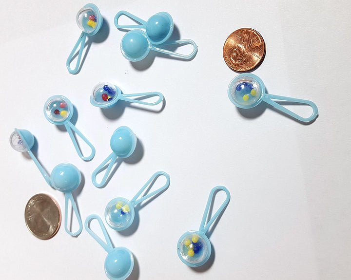 50 Mini Rattles for Baby Shower Favors White Party Decorations Girl Boy (Blue)