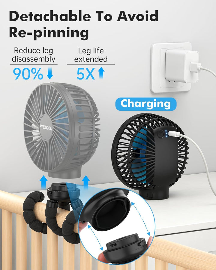 Stroller Fan for Baby - Portable Fan Rechargeable - Battery Operated Fan(Use for 24Hrs) - Fan for Handheld/Clip On/Car Seat/Desk/Camping