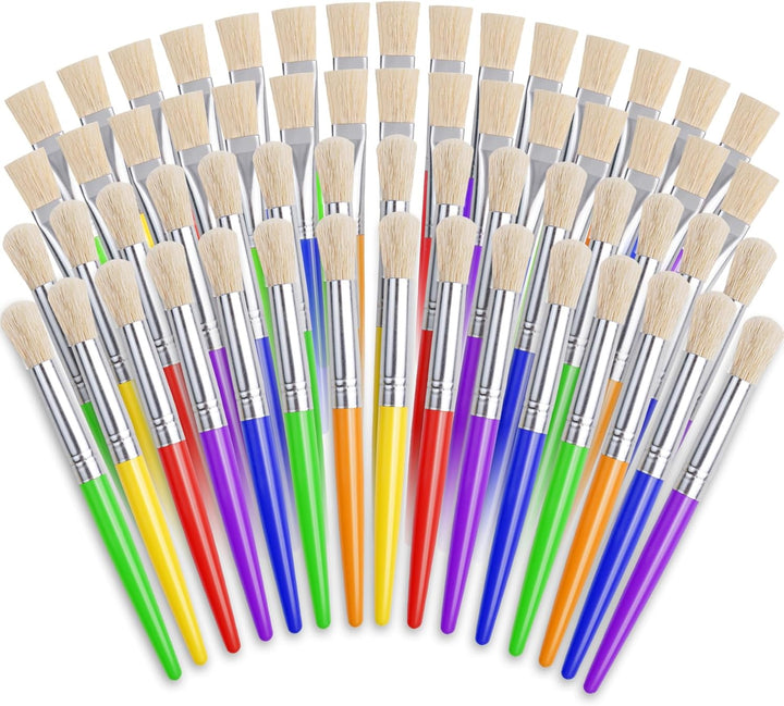 Kids Paint Brushes, 12 Pcs Round/Flat Large, Easy to Clean & Grip Washable No Shed Hog Bristle for Watercolor, Acrylic, Gouache