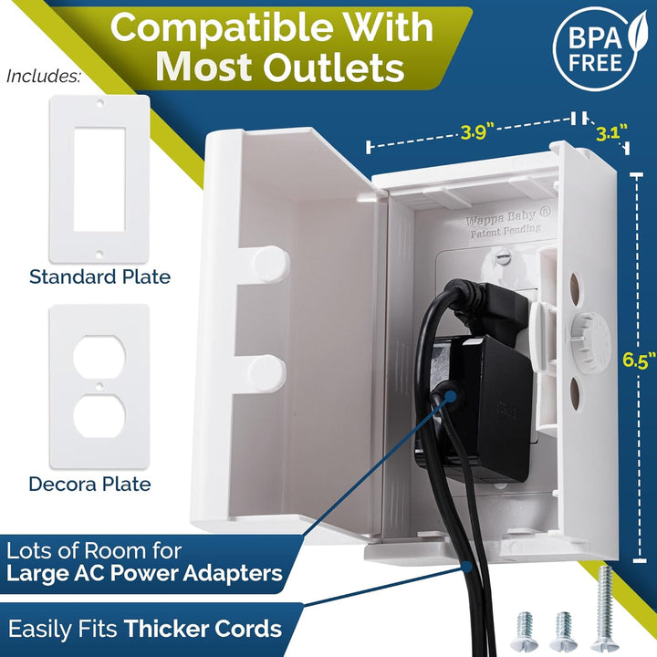 Baby Safety Outlet Cover Box (2 Pack) Double Lock for Much Better Toddler Proofing, Easier Operation, Simple 3 Step Install with Included Screws. Provides Extra Space inside for Plugs (2 Pack, White)