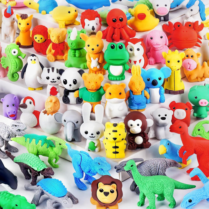 80Pcs Animal Erasers Kids Desk Pets Pencil Erasers 3D Puzzle Eraser Bulk Fun Cute Mini Animal Eraser Toys for Classroom Rewards, Game Prizes, Treasure Box, Easter Egg Fillers