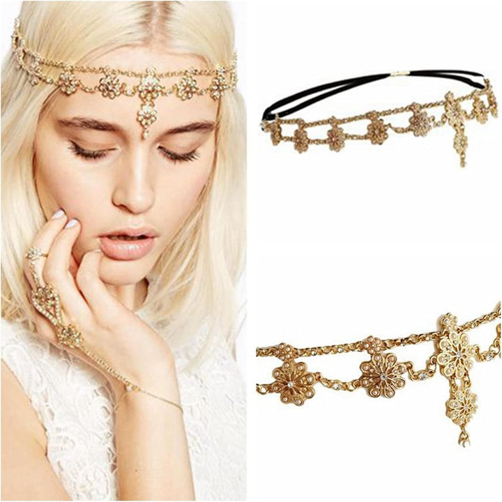 Flower Tassel Head Jewelry Women Fashion Elegant Rhinestone Elastic Head Chain Tiaras Bride Wedding Head Jewelry